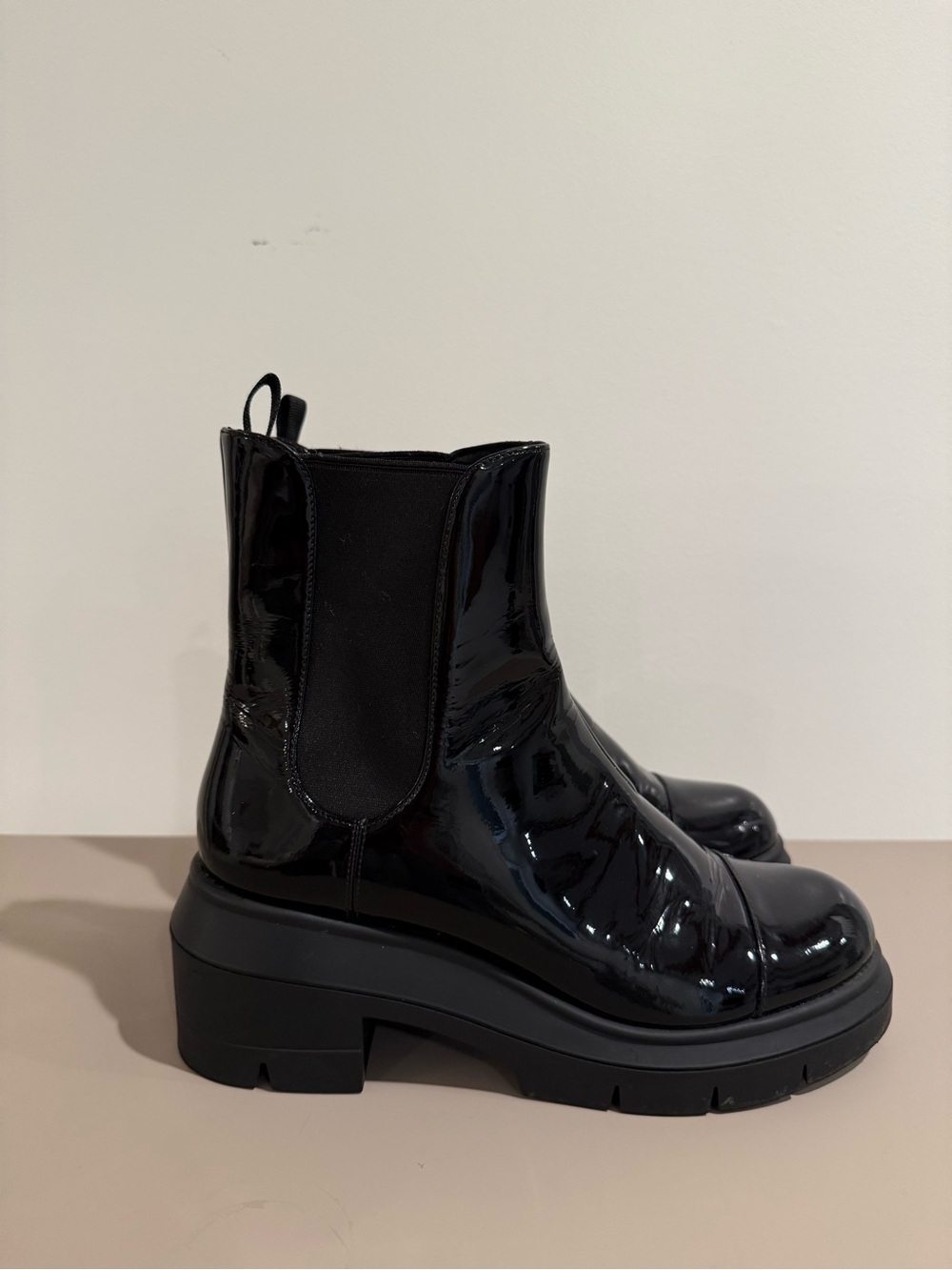 Stuart Weitzman Black Patent Chelsea Booties